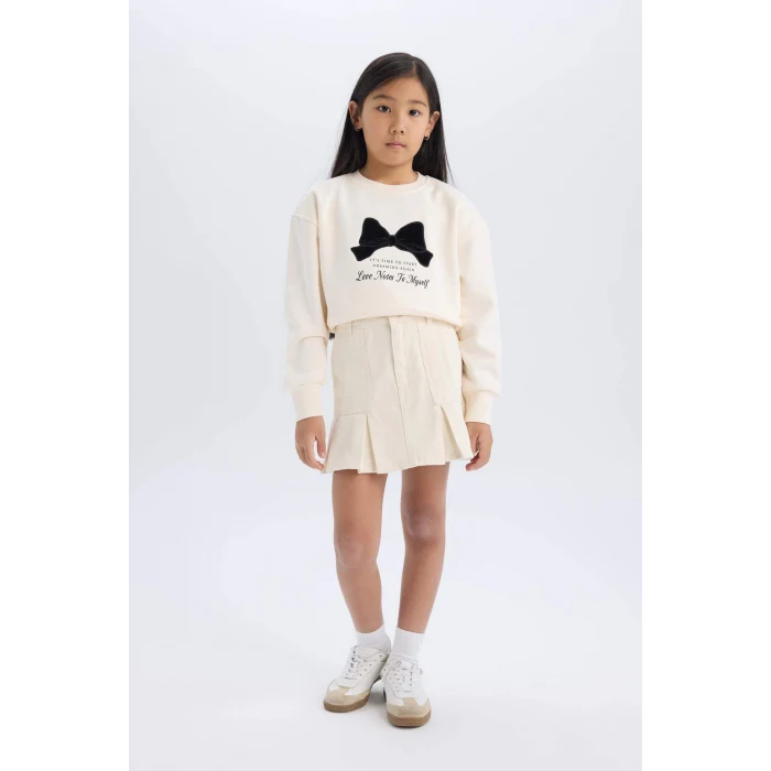 Defacto D7858 Ekru Kız Çocuk Gabardin Etek