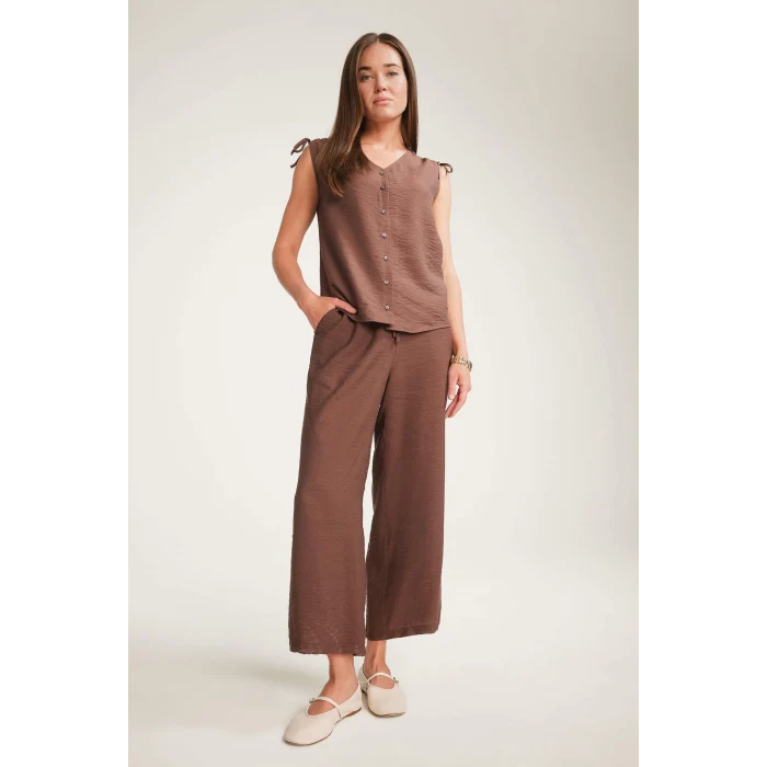 Defacto F0988 Kahve Regular Fit Cep Detaylı Geniş Paça Pantolon