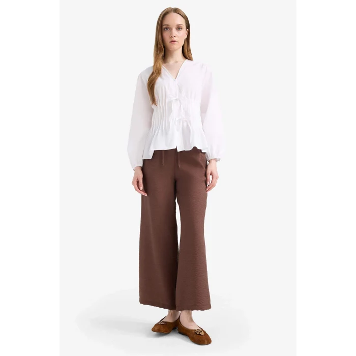 Defacto F0988 Kahve Regular Fit Cep Detaylı Geniş Paça Pantolon