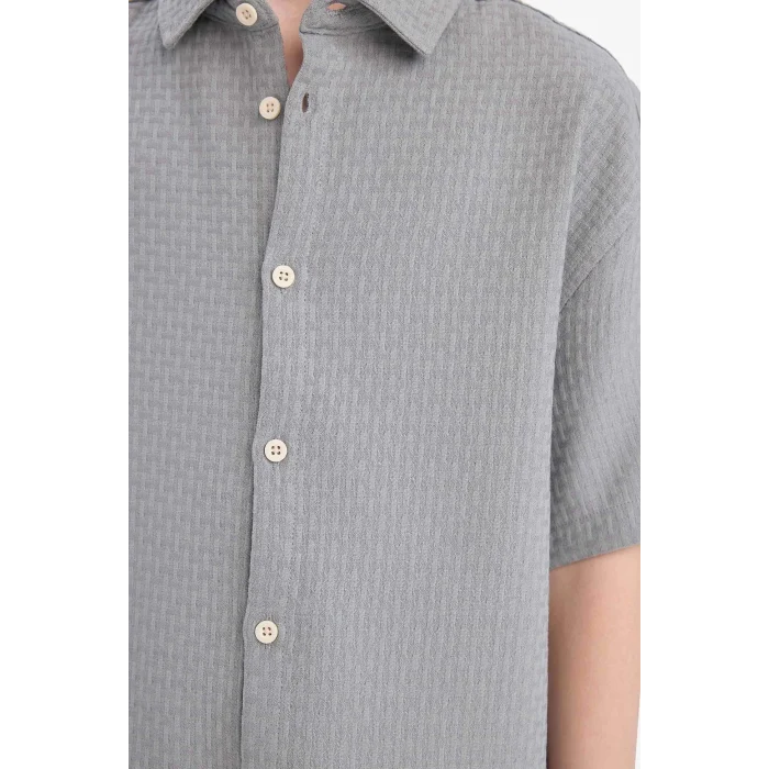 Defacto E7003 Gri Erkek Çocuk Polo Yaka Dokulu Kısa Kollu Gömlek