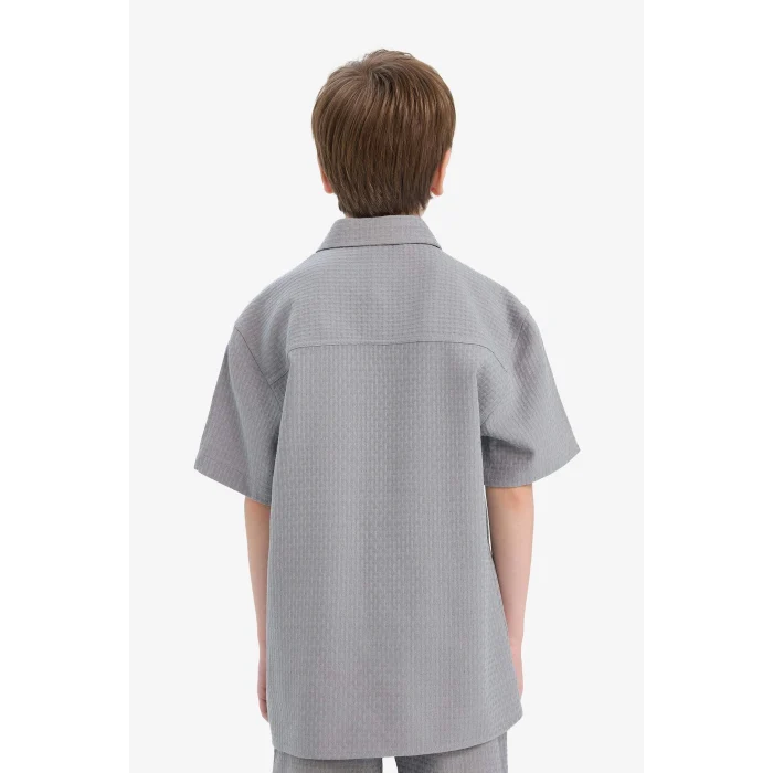 Defacto E7003 Gri Erkek Çocuk Polo Yaka Dokulu Kısa Kollu Gömlek