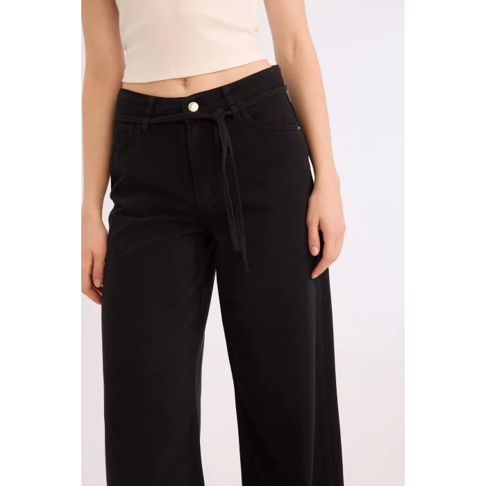 Defacto E1794 Siyah Coool Gabardin Pantolon Wide Leg Yüksek Bel Geniş Bol Paça