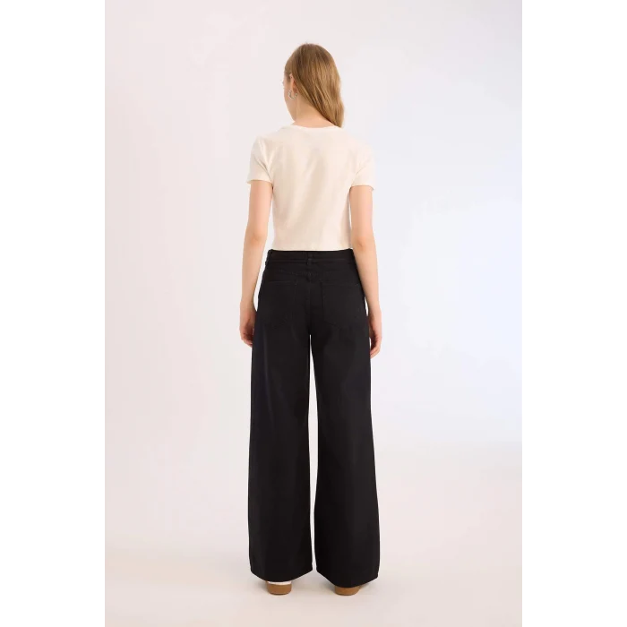 Defacto E1794 Siyah Coool Gabardin Pantolon Wide Leg Yüksek Bel Geniş Bol Paça