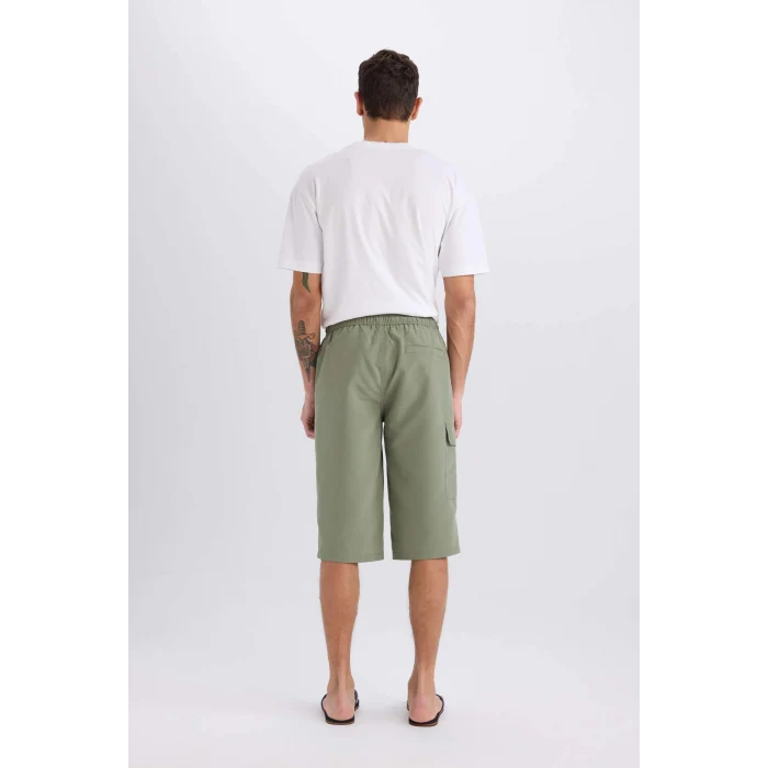 Defacto E0905 Haki Long Fit File Astarlı Uzun Boy Kargo Cep Deniz Şortu