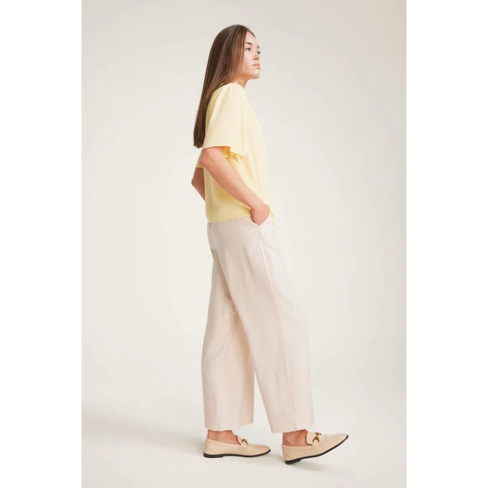 Defacto F0988 Bej Regular Fit Cep Detaylı Geniş Paça Pantolon