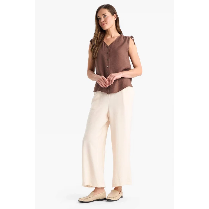 Defacto F0988 Bej Regular Fit Cep Detaylı Geniş Paça Pantolon