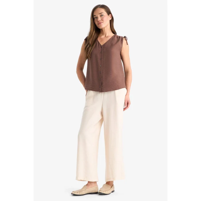 Defacto F0988 Bej Regular Fit Cep Detaylı Geniş Paça Pantolon