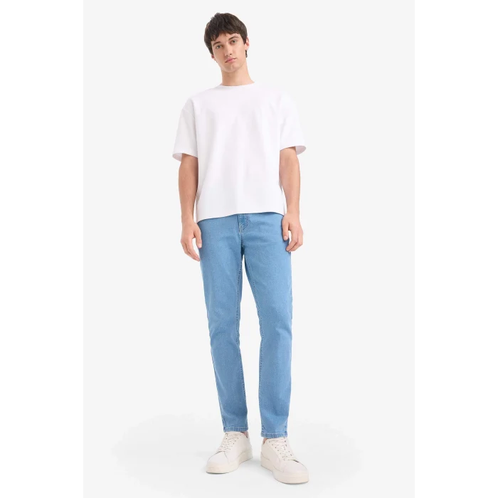 Defacto E7436 Mavi Pedro Slim Fit Dar Kalıp Normal Bel Dar Paça Jean Pantolon