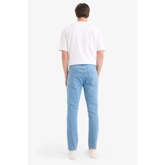 Defacto E7436 Mavi Pedro Slim Fit Dar Kalıp Normal Bel Dar Paça Jean Pantolon