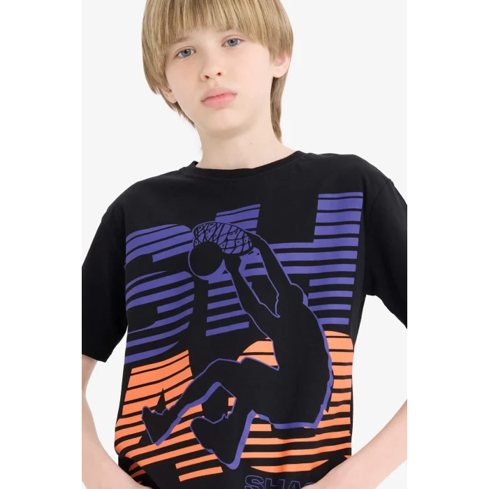 Defacto D9553 Siyah Erkek Çocuk Shaquille ONeal Bisiklet Yaka Kısa Kollu Tişört