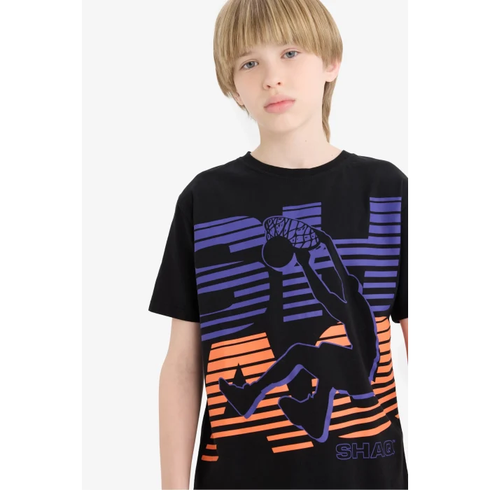 Defacto D9553 Siyah Erkek Çocuk Shaquille ONeal Bisiklet Yaka Kısa Kollu Tişört