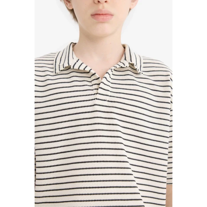 Defacto C2190 Ekru Erkek Çocuk 2li Takım Çizgili Kısa Kollu Polo Tişört Beli Lastikli Şort