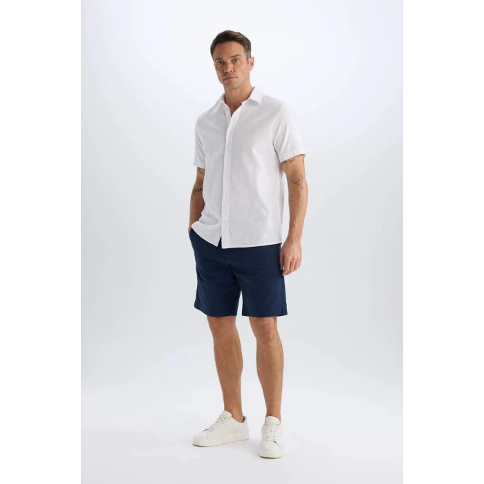 Defacto C7684 Lacivert %100 Pamuk Regular Fit Gabardin Bermuda Şort