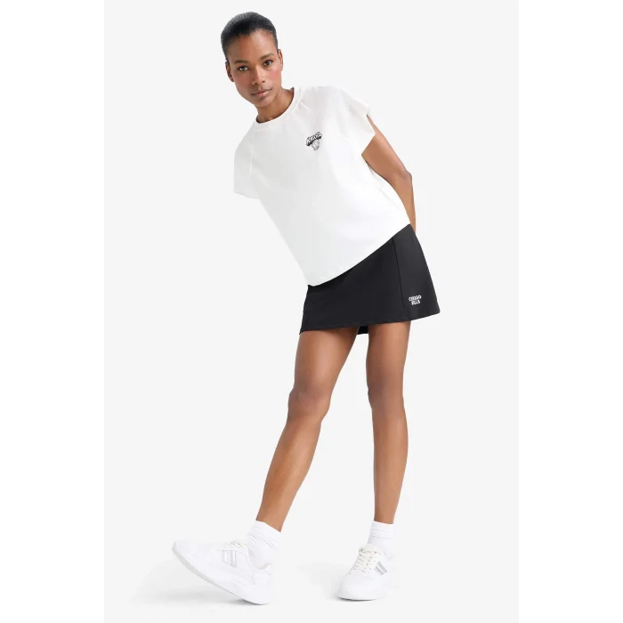 Defacto E2787 Siyah DeFactoFit NBA Chicago Bulls İçi Taytlı Mini Etek