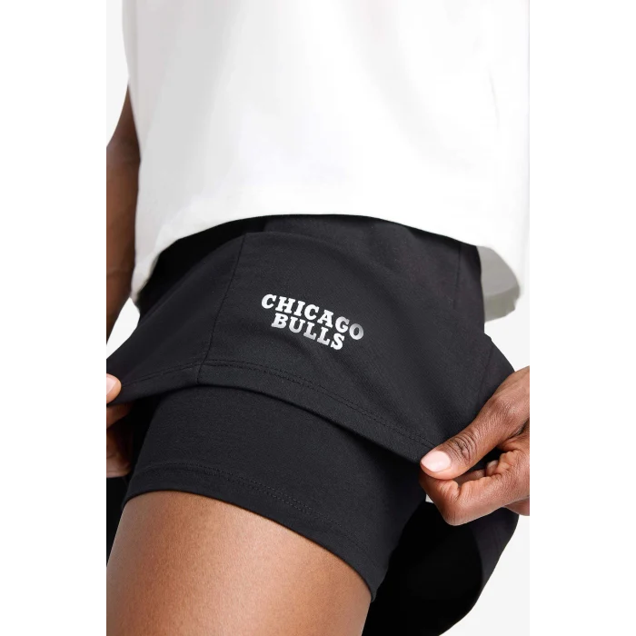 Defacto E2787 Siyah DeFactoFit NBA Chicago Bulls İçi Taytlı Mini Etek