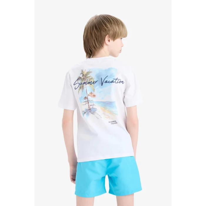 Defacto E3740 Beyaz Erkek Çocuk Bisiklet Yaka Baskılı Kısa Kollu Tişört