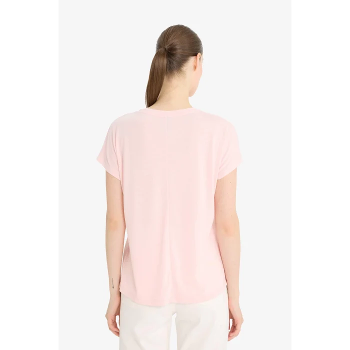 Defacto F5099 Pembe Bisiklet Yaka Çiçekli Kısa Kollu Tişört