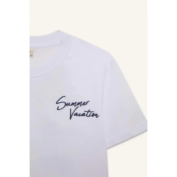 Defacto E3740 Beyaz Erkek Çocuk Bisiklet Yaka Baskılı Kısa Kollu Tişört