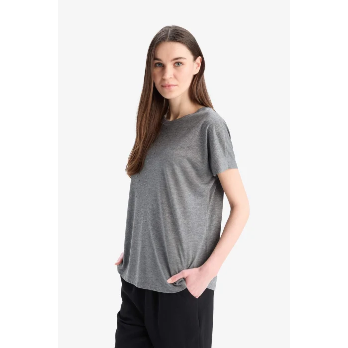 Defacto E9333 Antrasit  Bisiklet Yaka Basic Düz  Kısa Kollu Tişört