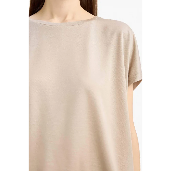Defacto C8807 Bej Bisiklet Yaka Basic Düz Modal Kısa Kollu Tişört