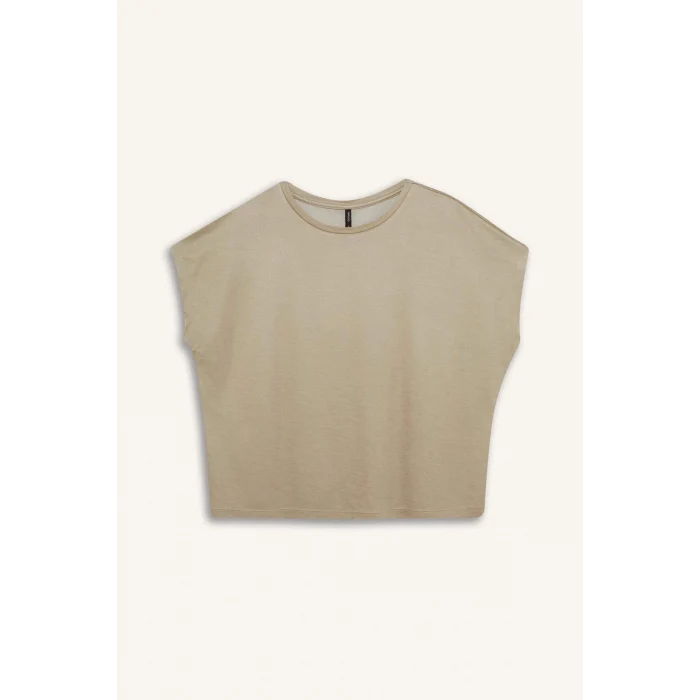 Defacto C8807 Bej Bisiklet Yaka Basic Düz Modal Kısa Kollu Tişört