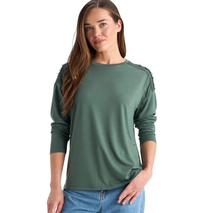 Defacto E9905 Haki Regular Fit Bisiklet Yaka Basic Düz Uzun Kollu Tişört