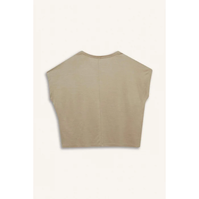 Defacto C8807 Bej Bisiklet Yaka Basic Düz Modal Kısa Kollu Tişört