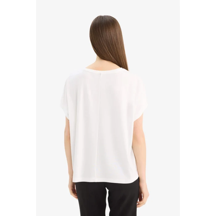 Defacto C8807 Ekru Bisiklet Yaka Basic Düz Modal Kısa Kollu Tişört