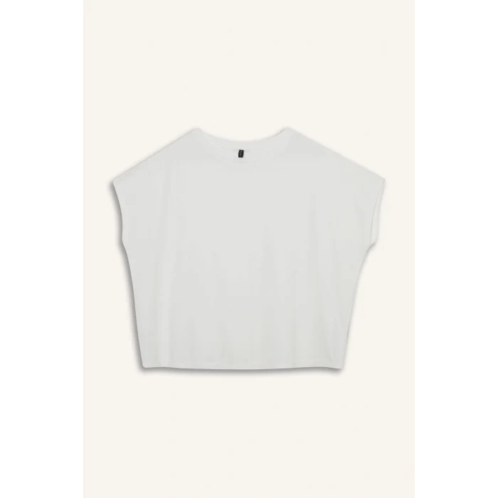 Defacto C8807 Ekru Bisiklet Yaka Basic Düz Modal Kısa Kollu Tişört