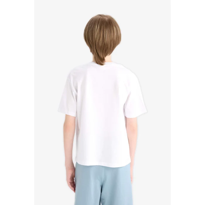 Defacto E6315 Beyaz Erkek Çocuk Bisiklet Yaka Baskılı Kısa Kollu Tişört