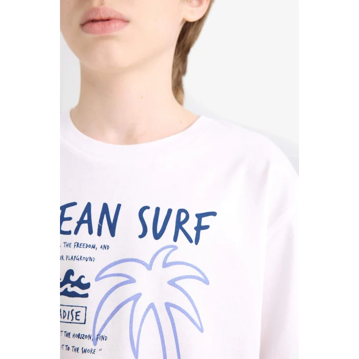 Defacto E6315 Beyaz Erkek Çocuk Bisiklet Yaka Baskılı Kısa Kollu Tişört