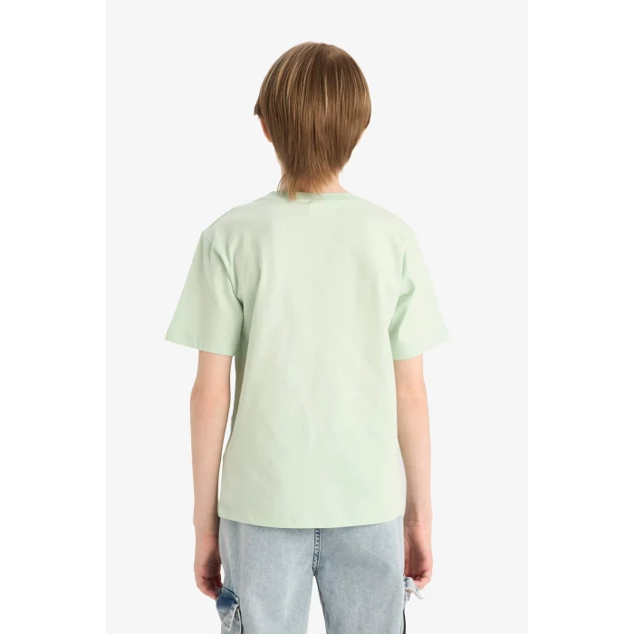 Defacto E6310 Yeşil Erkek Çocuk Bisiklet Yaka Baskılı Kısa Kollu Tişört