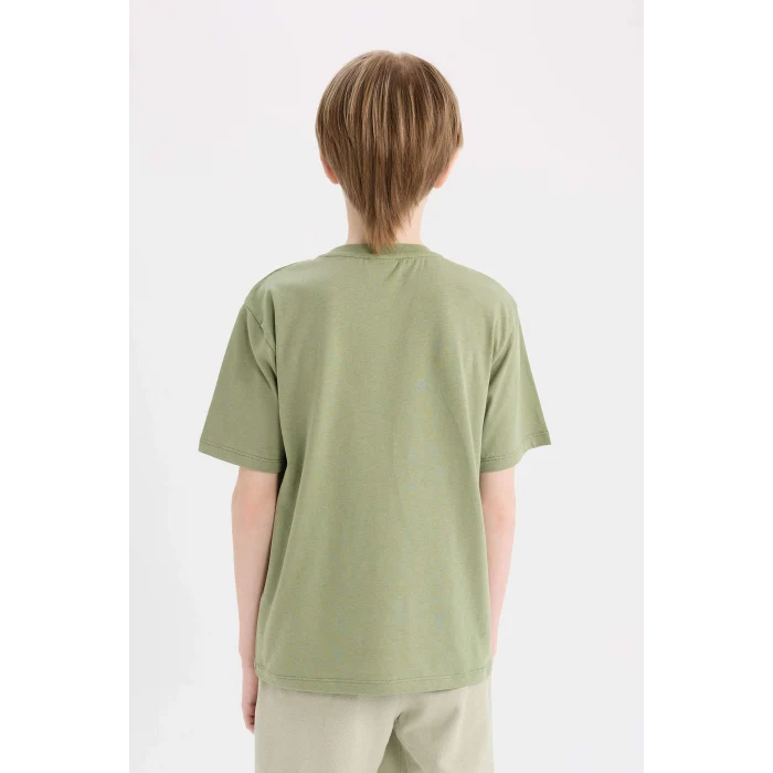 Defacto E0966 Haki Erkek Çocuk Bisiklet Yaka Nakışlı Kısa Kollu Tişört