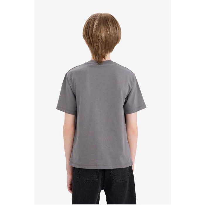 Defacto D9293 Antrasit Erkek Çocuk Bisiklet Yaka Kaykay Baskılı Kısa Kollu Tişört