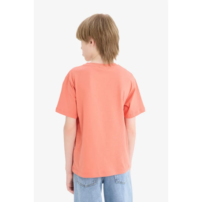 Defacto E6317 Turuncu Erkek Çocuk Bisiklet Yaka Baskılı Kısa Kollu Tişört
