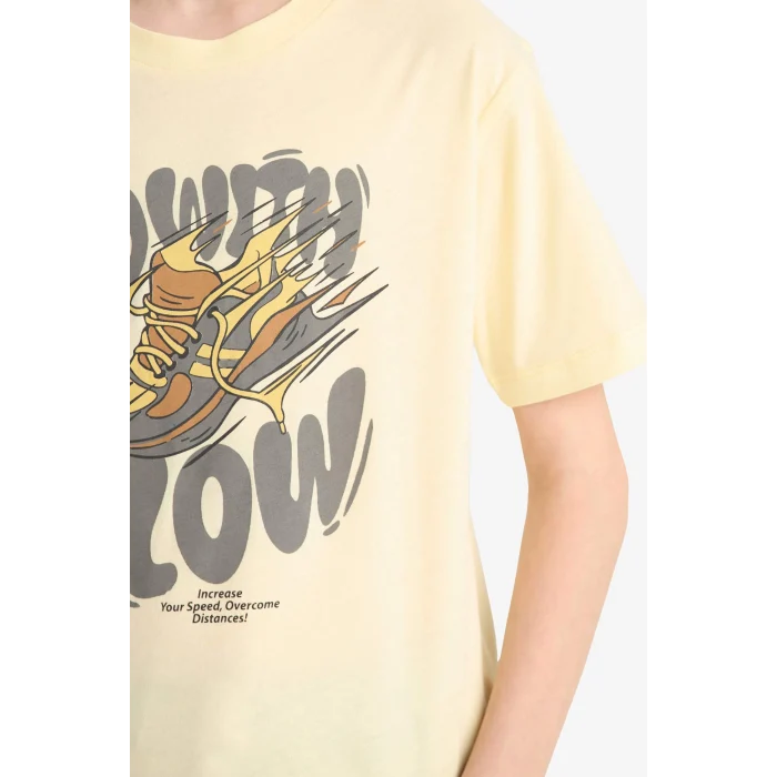 Defacto E6312 Sarı Erkek Çocuk Bisiklet Yaka Baskılı Kısa Kollu Tişört