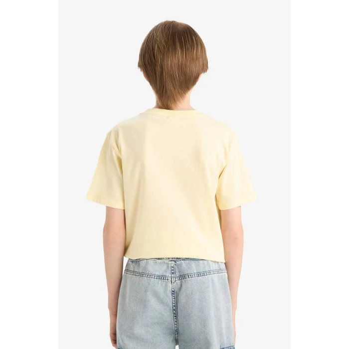 Defacto E6312 Sarı Erkek Çocuk Bisiklet Yaka Baskılı Kısa Kollu Tişört