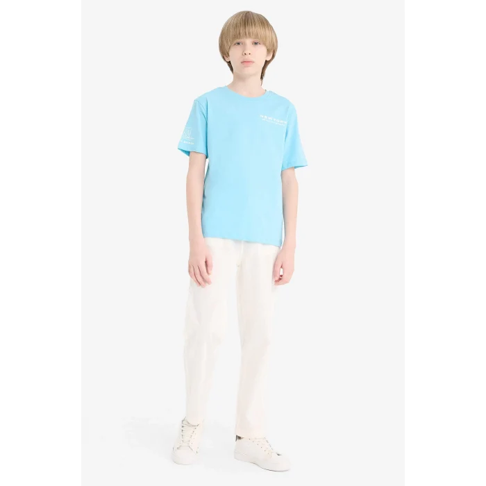 Defacto E0102 Mavi Erkek Çocuk Bisiklet Yaka Baskılı Kısa Kollu Tişört