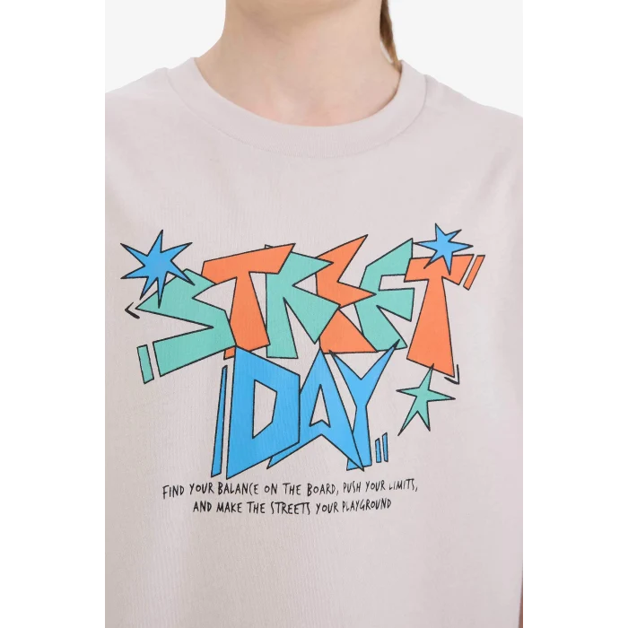 Defacto E6318 Gri Erkek Çocuk Bisiklet Yaka Baskılı Kısa Kollu Tişört