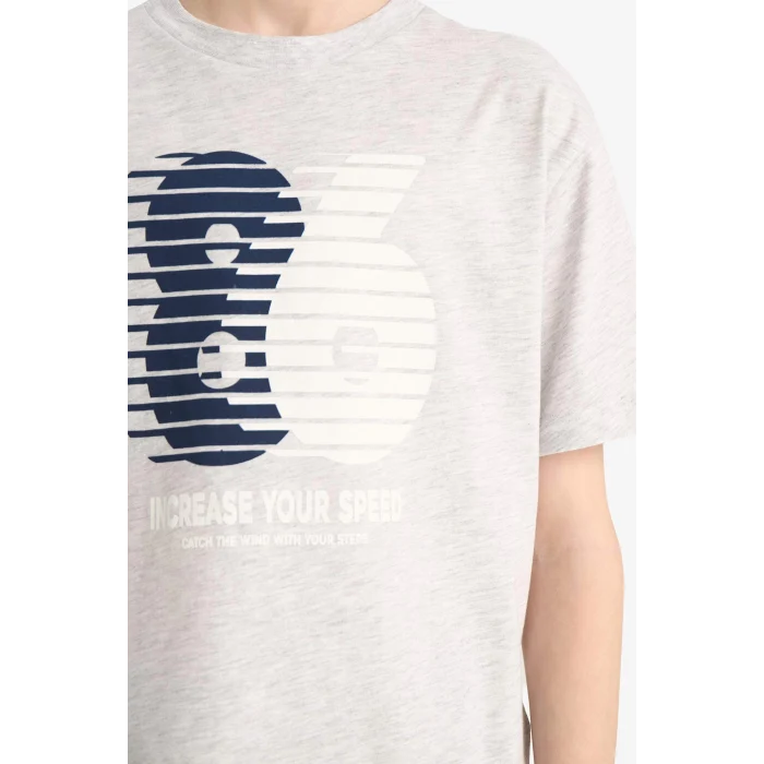Defacto E6313 Gri Erkek Çocuk Bisiklet Yaka Baskılı Kısa Kollu Tişört