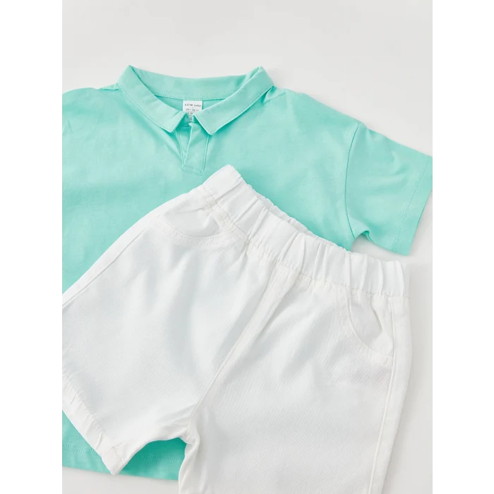 LCW baby Turkuaz Polo Yaka Kısa Kollu Basic Erkek Bebek Tişört ve Şort 2li Takım