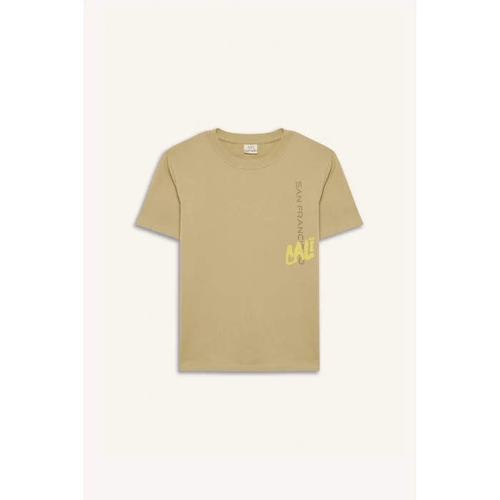 Defacto D9267 Haki Erkek Çocuk Bisiklet Yaka Sırt Baskılı Kısa Kollu Tişört