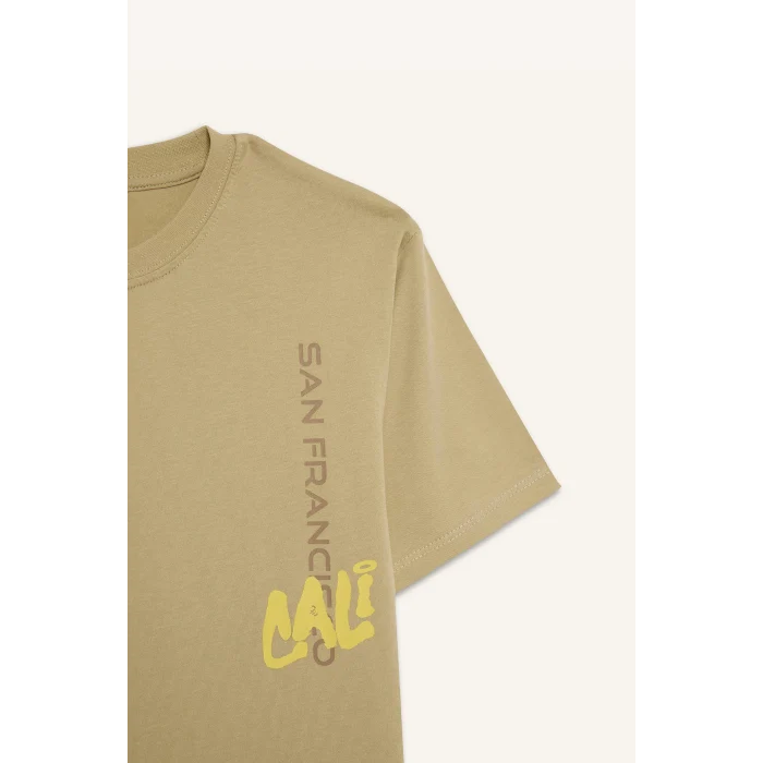 Defacto D9267 Haki Erkek Çocuk Bisiklet Yaka Sırt Baskılı Kısa Kollu Tişört