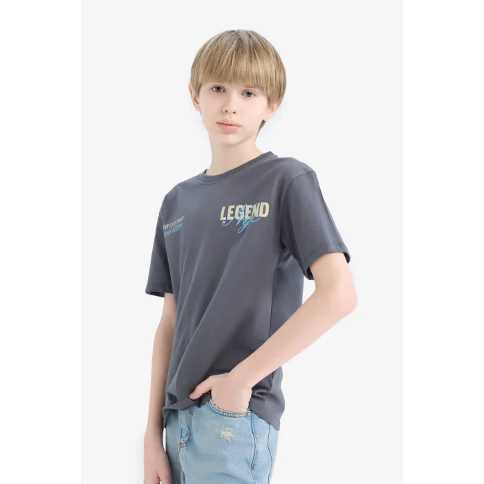 Defacto E2840 Antrasit Erkek Çocuk Bisiklet Yaka Sırt Baskılı Kısa Kollu Tişört