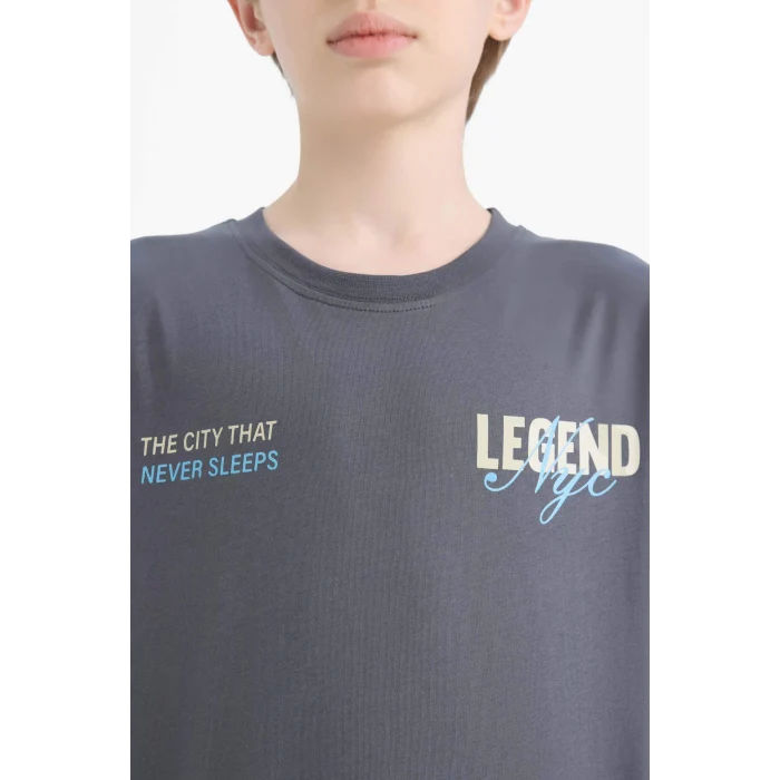 Defacto E2840 Antrasit Erkek Çocuk Bisiklet Yaka Sırt Baskılı Kısa Kollu Tişört