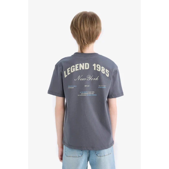 Defacto E2840 Antrasit Erkek Çocuk Bisiklet Yaka Sırt Baskılı Kısa Kollu Tişört