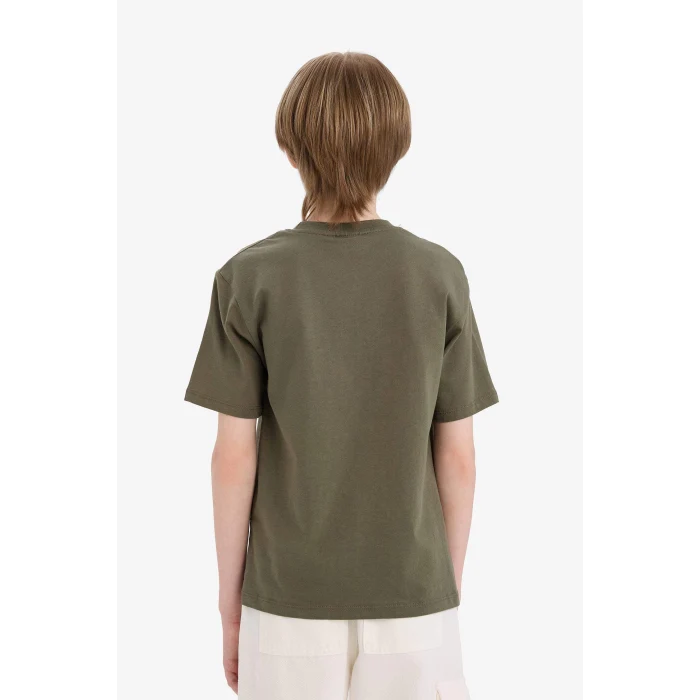 Defacto E0964 Haki Erkek Çocuk Bisiklet Yaka Nakışlı Kısa Kollu Tişört