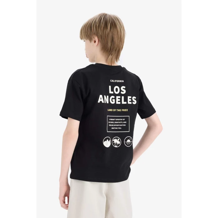 Defacto E0099 Siyah Erkek Çocuk Bisiklet Yaka Sırt Baskılı Kısa Kollu Tişört