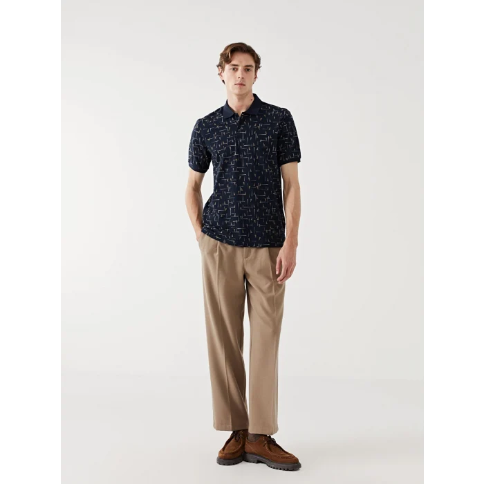 LCW Vision Lacivert Polo Yaka Kısa Kollu Desenli Pike Erkek Tişört