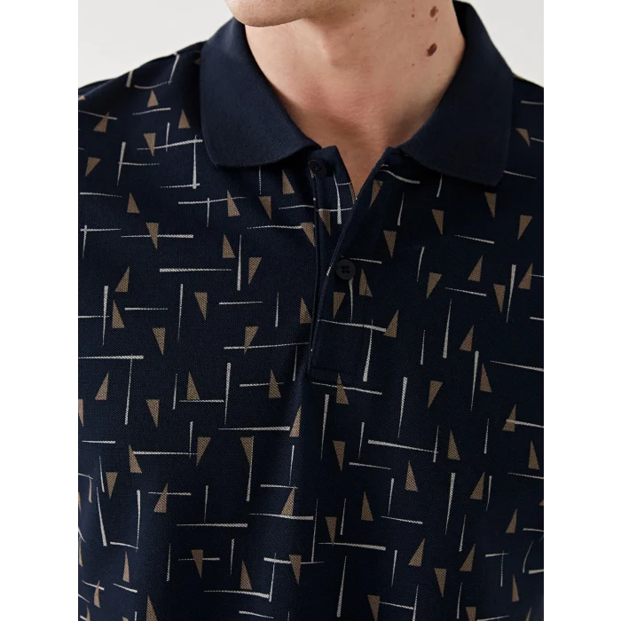 LCW Vision Lacivert Polo Yaka Kısa Kollu Desenli Pike Erkek Tişört